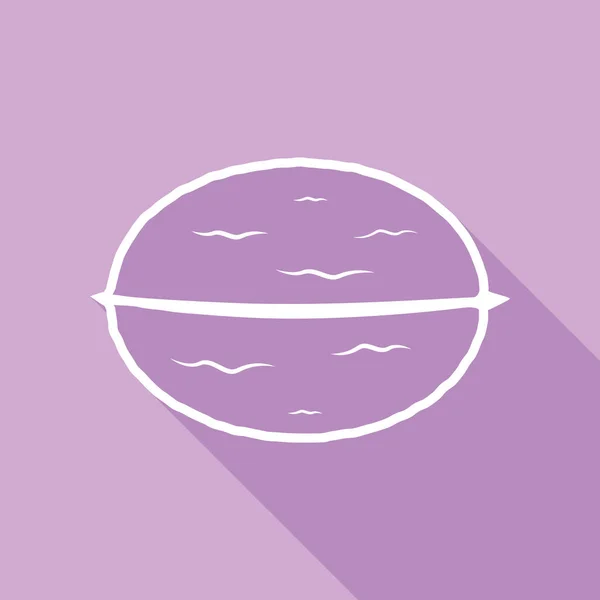 貝印のクルミ 紫色の背景に長い影の白いアイコン — ストックベクタ