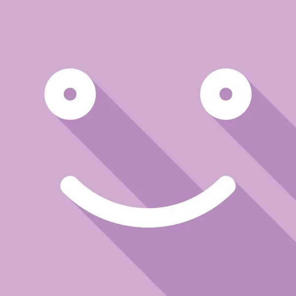 Lächelndes Symbol Weiße Ikone Mit Langem Schatten Auf Violettem Hintergrund — Stockvektor