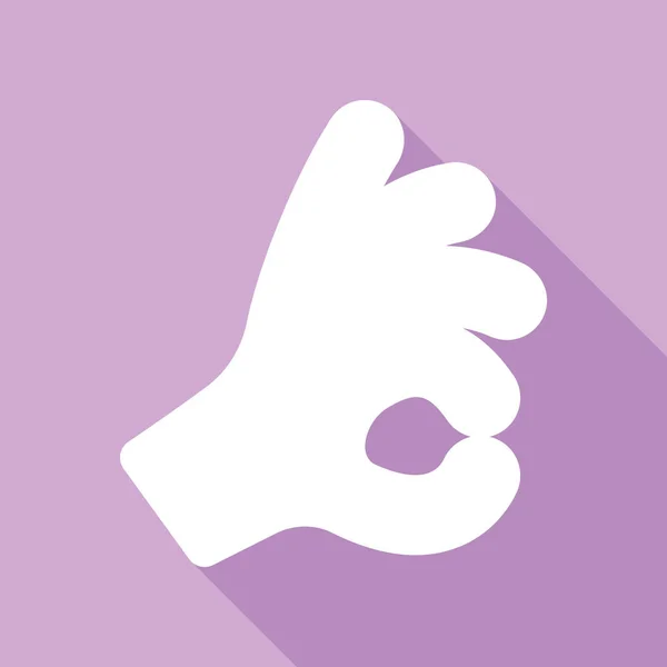 Okay Hand Symbol Weiße Ikone Mit Langem Schatten Auf Violettem — Stockvektor