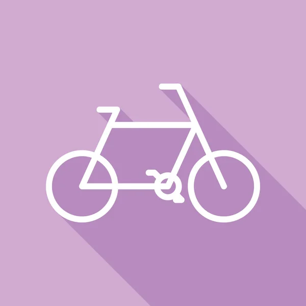 自転車の標識 紫色の背景に長い影の白いアイコン — ストックベクタ