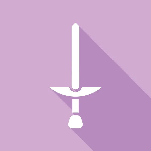 Signo Espada Simple Icono Blanco Con Sombra Larga Sobre Fondo — Vector de stock