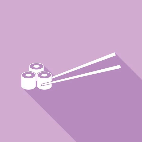 Sushi Rolls Weiße Ikone Mit Langem Schatten Auf Violettem Hintergrund — Stockvektor