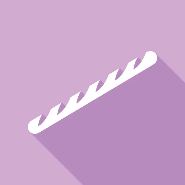 フランスのバゲットサイン 紫色の背景に長い影の白いアイコン — ストックベクタ