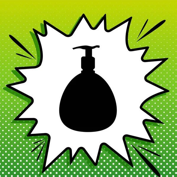 液体肥皂 分配器泵塑料瓶 带有白斑的绿色背景的白色弹珠上的黑色图标 — 图库矢量图片