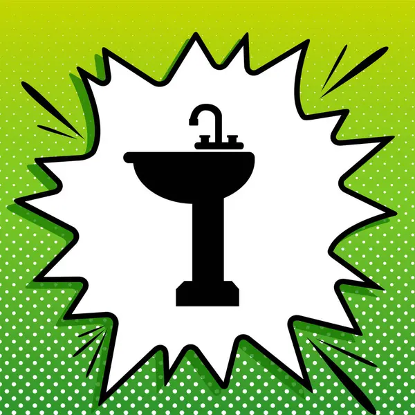 Bathroom Sink Sign Black Icon White Popart Splash Green Background — Stock Vector