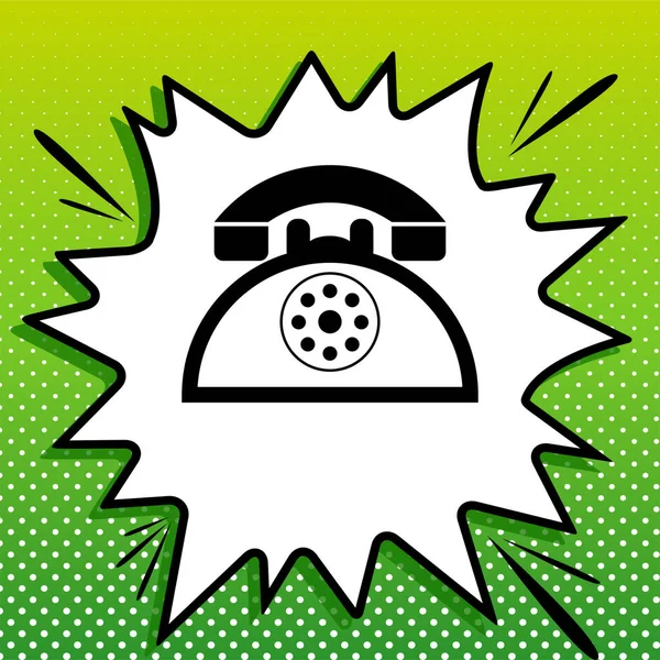 Retro Telephone Sign Black Icon White Popart Splash Green Background — Stock Vector