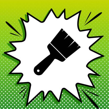 Fırça izi illüstrasyonu. Beyaz popart üzerine siyah simge Yeşil arka planda beyaz benekli sıçrama.