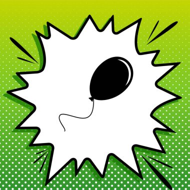 Balon işareti illüstrasyonu. Beyaz popart üzerine siyah simge Yeşil arka planda beyaz benekli sıçrama.