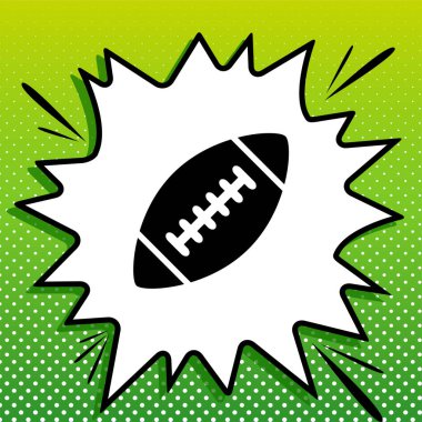 Amerikan basit futbol topu. Beyaz popart üzerine siyah simge Yeşil arka planda beyaz benekli sıçrama.