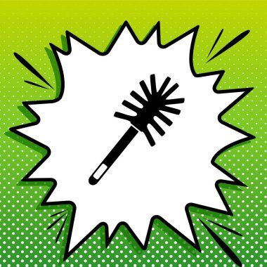 Tuvalet fırçası karalaması. Beyaz popart üzerine siyah simge Yeşil arka planda beyaz benekli sıçrama.