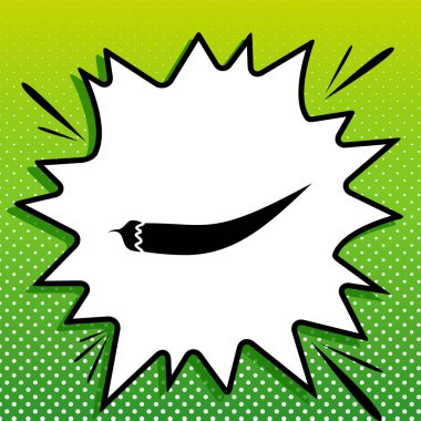 Kırmızı biber işareti. Beyaz popart üzerine siyah simge Yeşil arka planda beyaz benekli sıçrama.