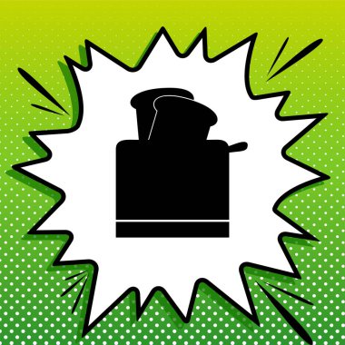 Tost makinesi basit bir işaret. Beyaz popart üzerine siyah simge Yeşil arka planda beyaz benekli sıçrama.