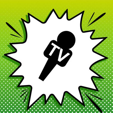 TV mikrofon tabelası illüstrasyonu. Beyaz popart üzerine siyah simge Yeşil arka planda beyaz benekli sıçrama.