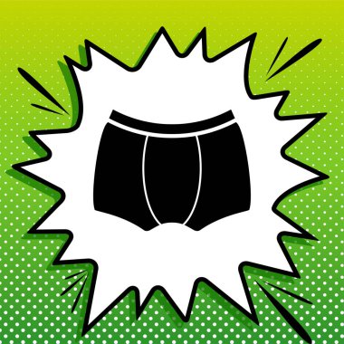 Erkek iç çamaşırı tabelası. Beyaz popart üzerine siyah simge Yeşil arka planda beyaz benekli sıçrama.