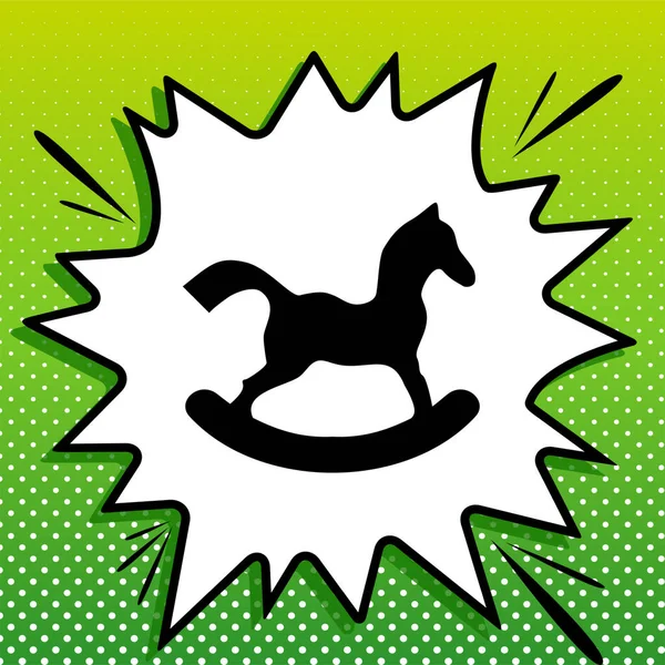 Horse Toy Sign Black Icon White Popart Splash Green Background — Stock Vector