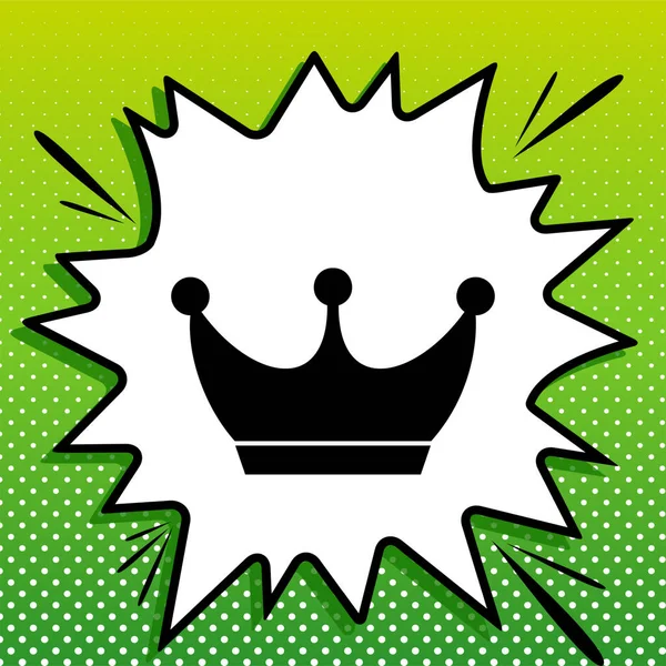 Koning Kroon Teken Zwarte Icoon Witte Popart Splash Groene Achtergrond — Stockvector