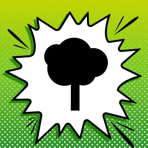 Ağaç Işareti Illüstrasyonu Beyaz Popart Üzerine Siyah Simge Yeşil Arka — Stok Vektör