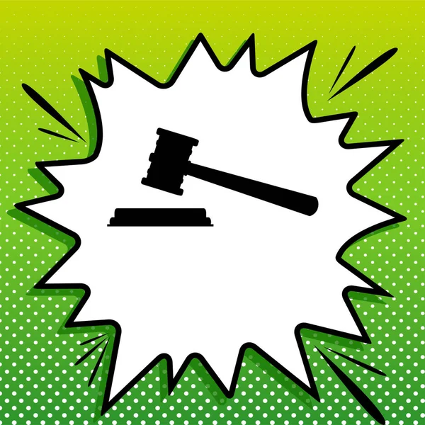 Justice Hammer Sign Black Icon White Popart Splash Green Background — Stock Vector