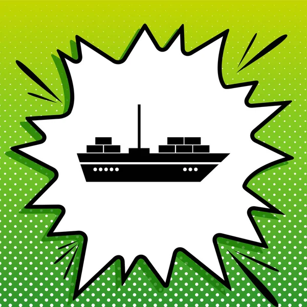 Ilustracja Znaku Statku Czarna Ikona Białym Popart Splash Zielonym Tle — Wektor stockowy