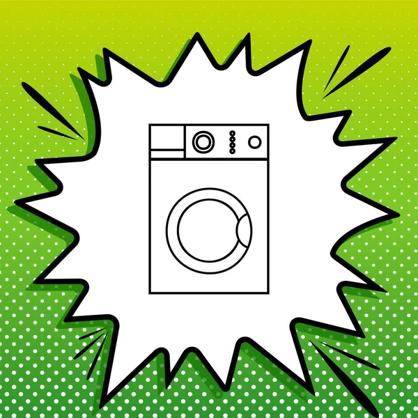 Waschmaschinenschild Schwarze Ikone Auf Weißem Popart Splash Auf Grünem Hintergrund — Stockvektor