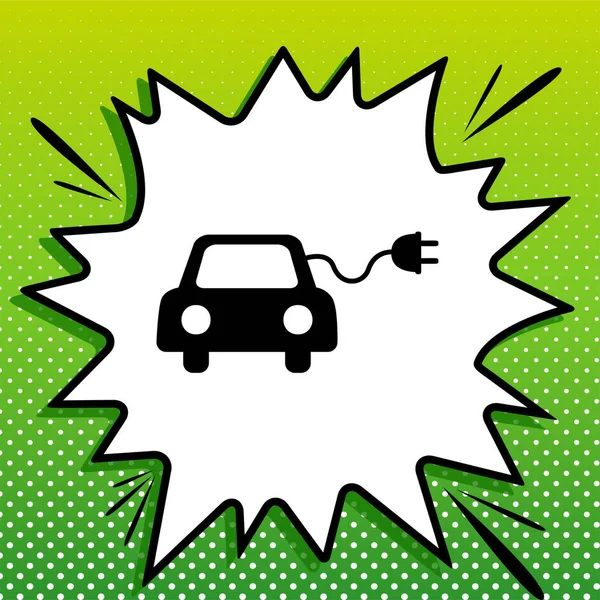 Signo Coche Eléctrico Ecológico Icono Negro Sobre Parte Blanca Salpicadura — Vector de stock