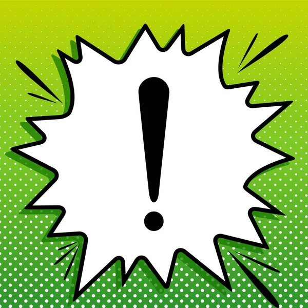 Attentie Teken Illustratie Zwarte Icoon Witte Popart Splash Groene Achtergrond — Stockvector