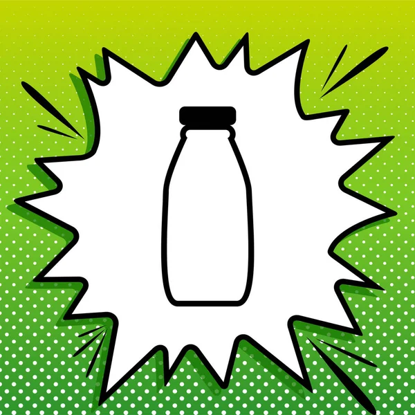 Segno Bottiglia Latte Icona Nera Popart Bianco Splash Sfondo Verde — Vettoriale Stock