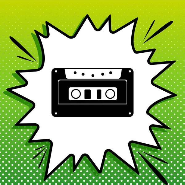 Cassette Icoon Audioband Zwarte Icoon Witte Popart Splash Groene Achtergrond — Stockvector