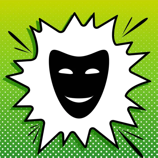 Komische Theatrale Maskers Zwarte Icoon Witte Popart Splash Groene Achtergrond — Stockvector