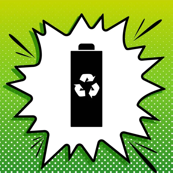 Recycleerteken Batterij Illustratie Zwarte Icoon Witte Popart Splash Groene Achtergrond — Stockvector