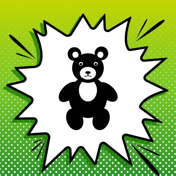 Znázornění Medvídka Černá Ikona Bílém Popart Splash Zeleném Pozadí Bílými — Stockový vektor