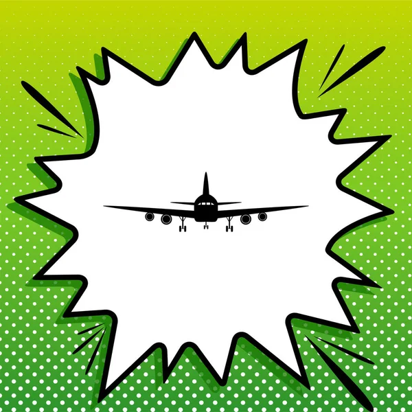 飞行平面标志 前面的景色带有白斑的绿色背景的白色弹珠上的黑色图标 — 图库矢量图片