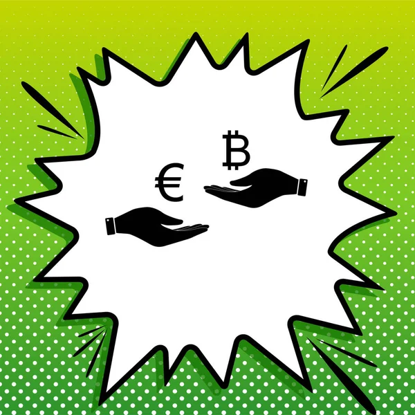 Wisselkantoor Van Hand Tot Hand Euro Een Bitcoin Zwarte Icoon — Stockvector