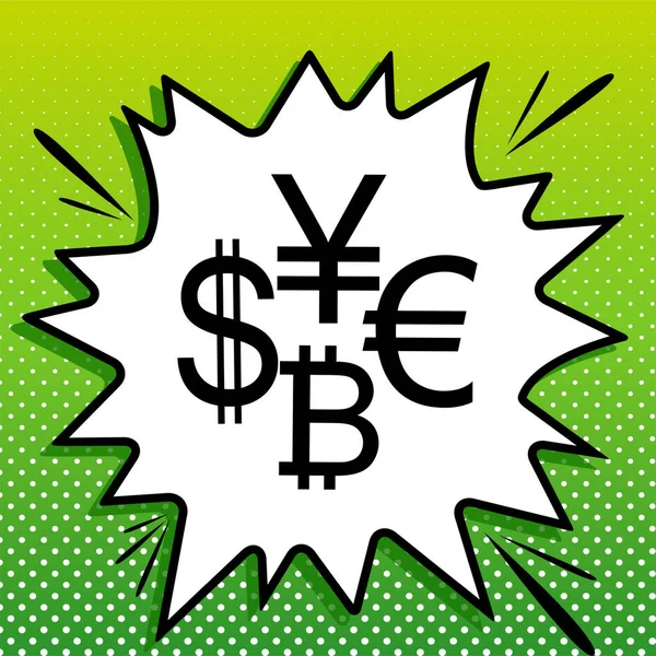 Valuta Tecken Insamling Dollar Euro Bitcoin Yen Svart Ikon Vit — Stock vektor