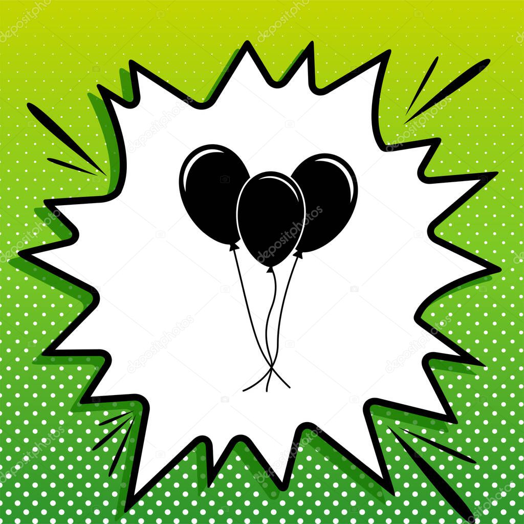 Balloons set sign. Black Icon on white popart Splash at green background with white spots.