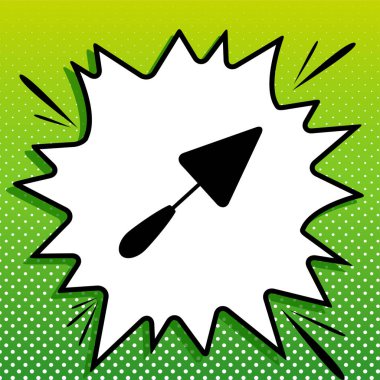 Şömine tabelası. Beyaz popart üzerine siyah simge Yeşil arka planda beyaz benekli sıçrama.