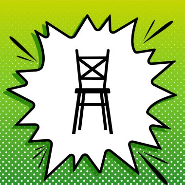 Sandalye işareti. Beyaz popart üzerine siyah simge Yeşil arka planda beyaz benekli sıçrama.