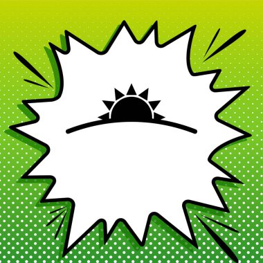 Gün doğumu işareti. Beyaz popart üzerine siyah simge Yeşil arka planda beyaz benekli sıçrama.