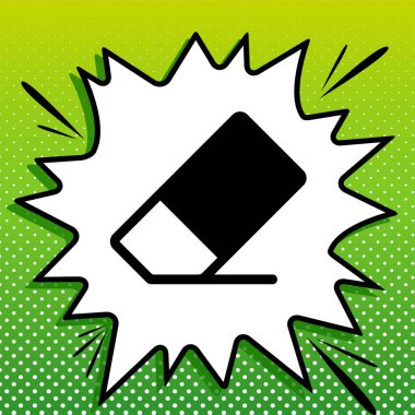 Silgi işareti. Beyaz popart üzerine siyah simge Yeşil arka planda beyaz benekli sıçrama.