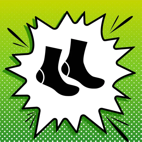 Socks Sign Black Icon White Popart Splash Green Background White — Stock Vector