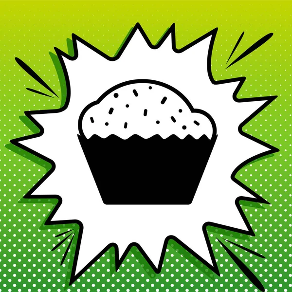 Segno Cupcake Icona Nera Popart Bianco Splash Sfondo Verde Con — Vettoriale Stock