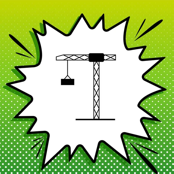 Πινακίδα Γερανού Μαύρο Εικονίδιο Λευκό Popart Splash Πράσινο Φόντο Λευκές — Διανυσματικό Αρχείο