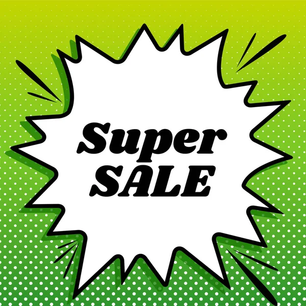 Inscription Super Sale Icône Noire Sur Popart Blanc Splash Sur — Image vectorielle