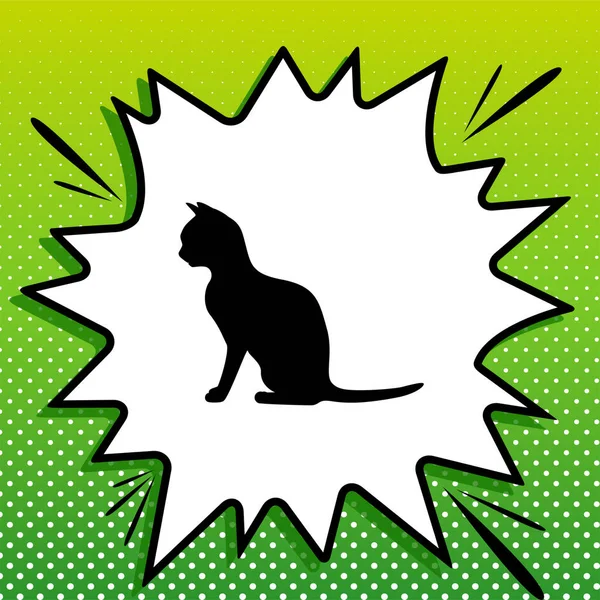 Cat Sign Black Icon White Popart Splash Green Background White — Stock Vector