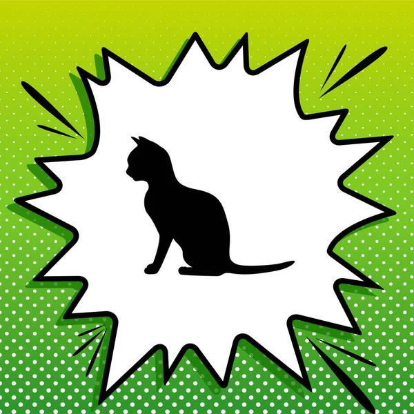 Silhouette Cat Black Icon White Popart Splash Green Background White — Stock Vector
