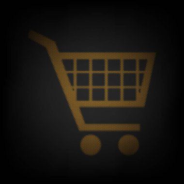 Alışveriş arabası tabelası. Karanlıktaki küçük turuncu ampulün ızgarası gibi simge.