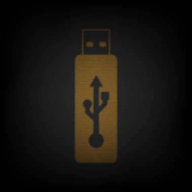USB flaş bellek işareti. Karanlıktaki küçük turuncu ampulün ızgarası gibi simge.