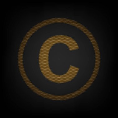 Telif hakkı tablosu çizimi. Karanlıktaki küçük turuncu ampulün ızgarası gibi simge.