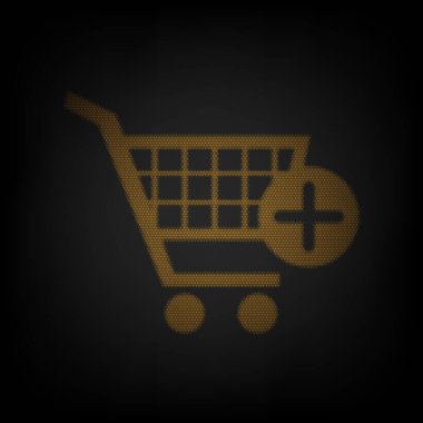 Mark işareti olan alışveriş arabası. Karanlıktaki küçük turuncu ampulün ızgarası gibi simge.