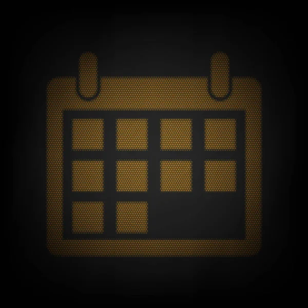 Signo Calendario Ilustración Icono Como Rejilla Pequeña Bombilla Naranja Oscuridad — Vector de stock